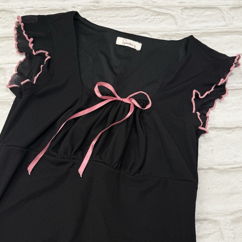 Vtg Speechless Babydoll Bow Black Midi Dress Coquette Mermaid Milkmaid Ruffled